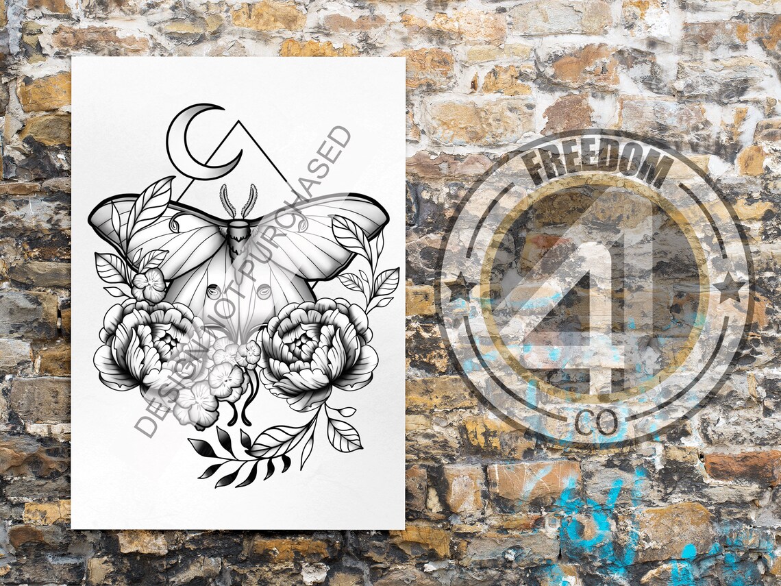 LUNA MOTH Tattoo Design, Instant Download Tattoo Stencil SVG, Tattoo ...
