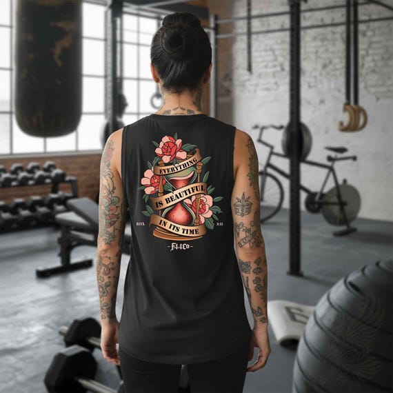 Christian Fitness Apparel - Ecclesiastes 3:11 Women's Tank with Floral & Hourglass Design | F44Co
