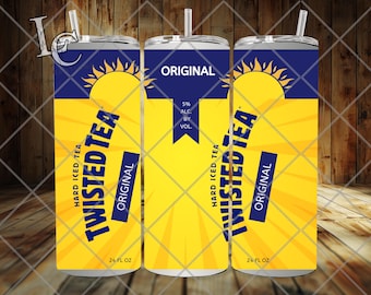 May include: Three 24-fluid ounce cans of Twisted Tea hard iced tea. The cans are yellow with a blue sunburst design and the text "Twisted Tea" in blue. The text "Original" is also in blue. The cans are 5% alcohol by volume.