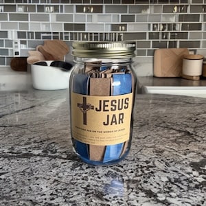 Living Water Jesus Jar, Bible Verse Jar on words of Jesus, encouragement verses, Christian gift for men, Gift for son, Baptism Gift, Gospel