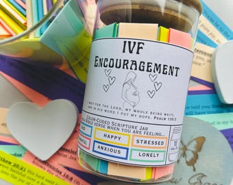 IVF Encouragement Jar, Bible verses for IVF strength, IVF motivation, infertility, pregnancy, comforting Bible verses, difficult season
