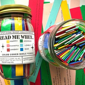 Read Me When Jar, Color-Coded Bible Verses, Scripture Jar, God&#39;s encouragement, Christian gift, mental health, anxiety, confirmation gift