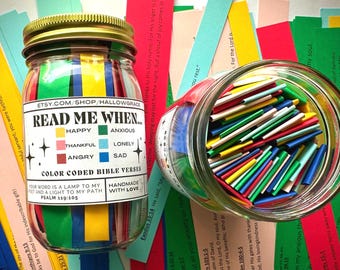 Read Me When Jar, Color-Coded Bible Verses, Scripture Jar, God&#39;s encouragement, Christian gift, mental health, anxiety, confirmation gift
