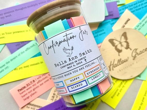 CONFIRMATION JAR, Christian Confirmation Gift, Catholic gift for confirmation, personalized, Religious Gift, Color Coded Bible Verses, Jesus