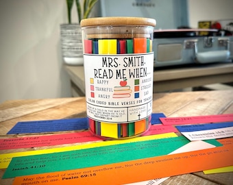 Teacher Bible Verse Jar, Emotions and Feelings, Read Me When, Teacher Appreciation Color-Coded Scripture, Christian, Teacher Encouragement