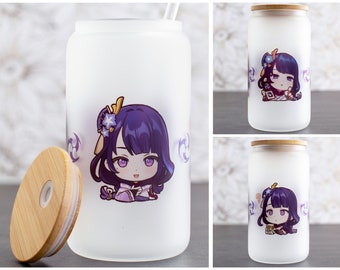 Raiden v2 Genshin Impact Electro Inspired Frosted Glass Tumbler | Gifts for Gamers | Gamer Cup | Bamboo Lid Tumbler | Genshin Impact Tumbler