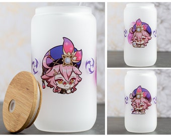Dori Genshin Impact Electro Inspired Frosted Glass Tumbler | Gifts for Gamers | Gamer Cup | Bamboo Lid Tumbler | Genshin Impact Tumbler