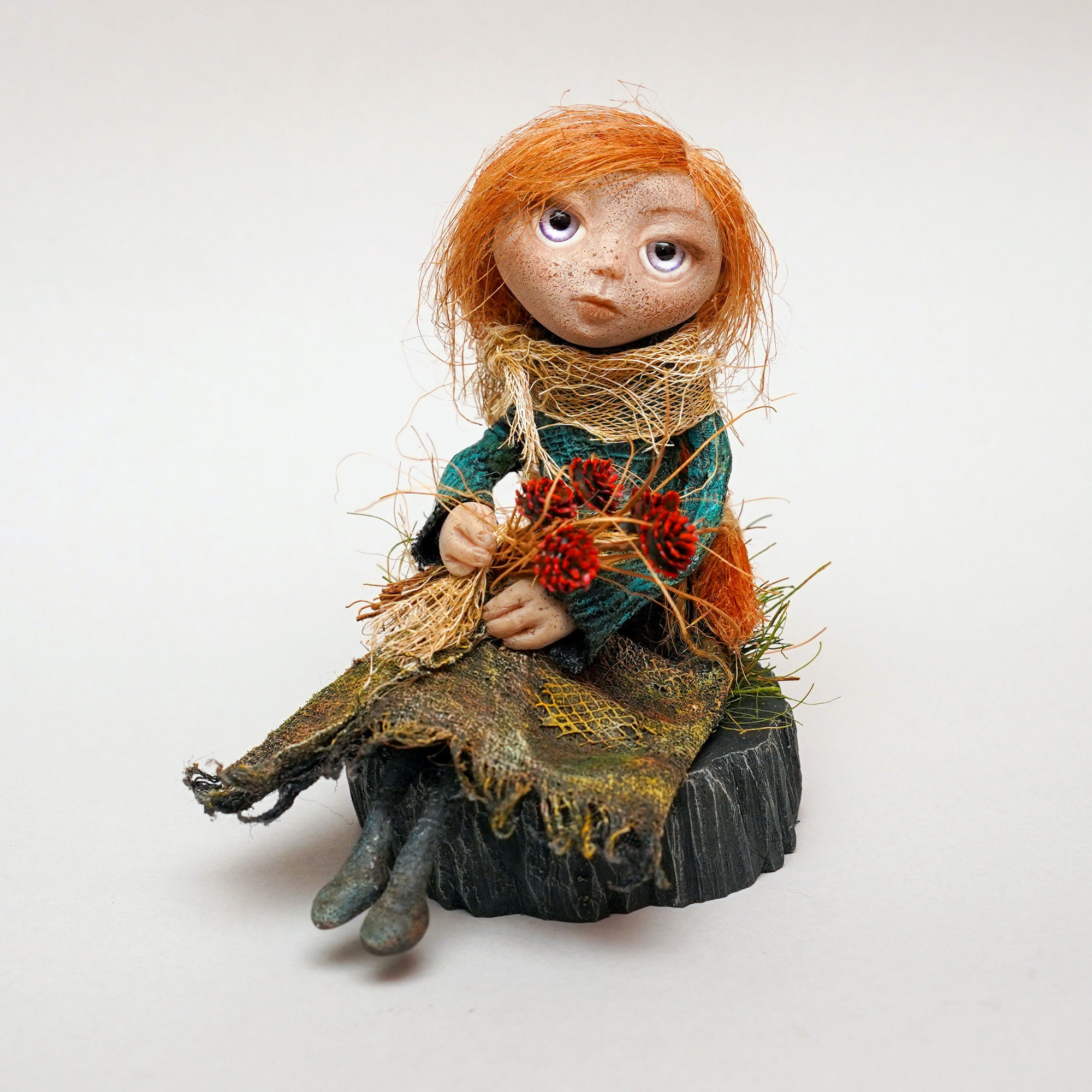 Handmade OOAK Little Rustic Doll With Figurine Made of