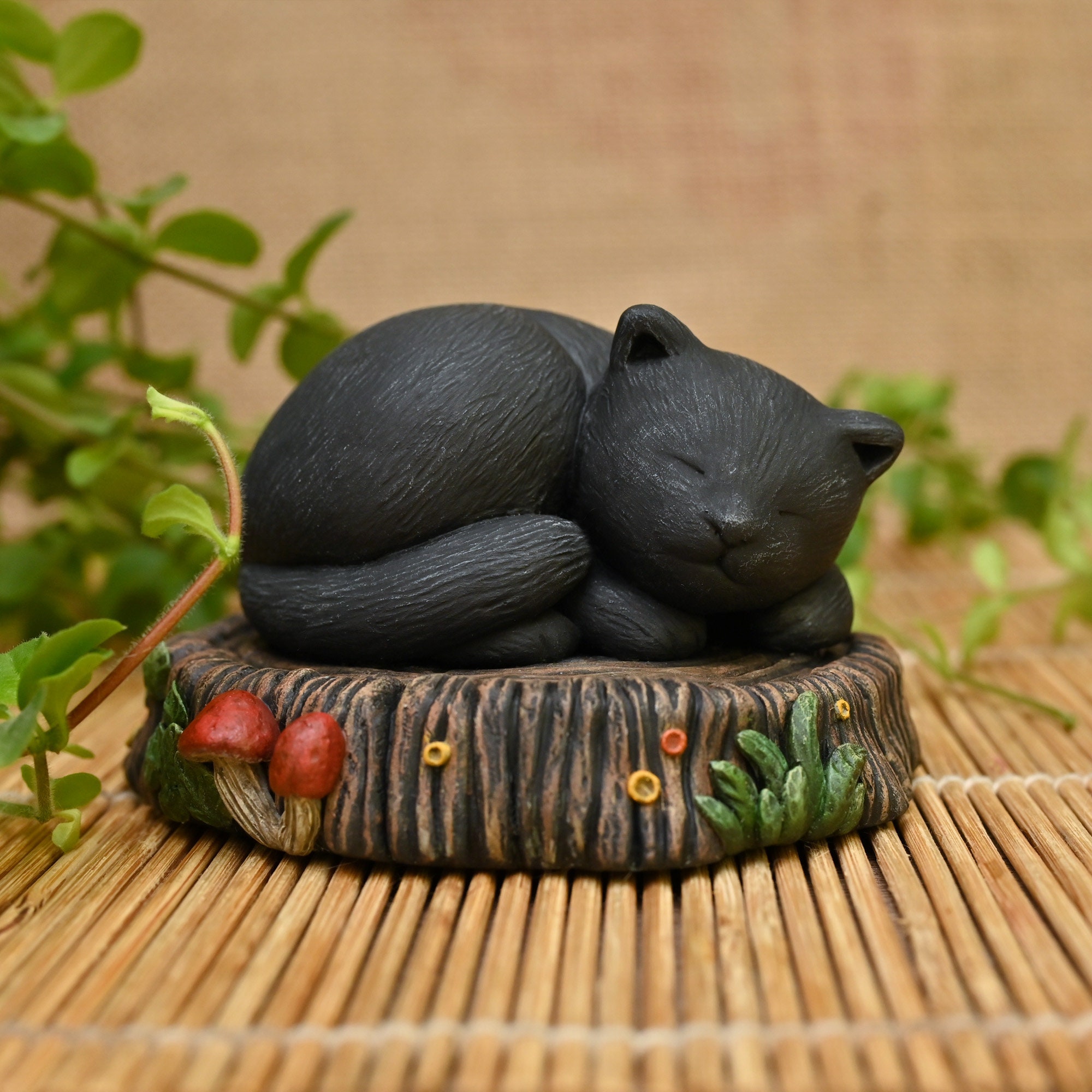 Handmade Sleeping Black Cat Figurine, Polymer Clay Sculpture - Etsy