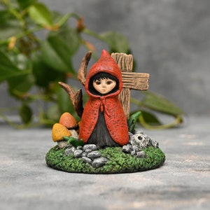 Little red riding hood figurine. Fairy tale character miniature. Handmade cute creepy decoration made of high quality polymer clay and resin
