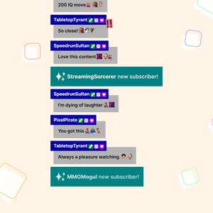 May include: A screenshot of a chat window with comments from various users. The comments include emojis, text, and user names. The text includes "200 IQ move", "So close!", "Love this content", "I'm dying of laughter", "You got this", "Always a pleasure watching."