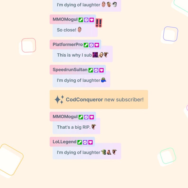 May include: A screenshot of a chat window with several comments from different users. The comments include text, emojis, and animated gifs. The text in the comments includes phrases like "I'm dying of laughter" and "That's a big RIP."