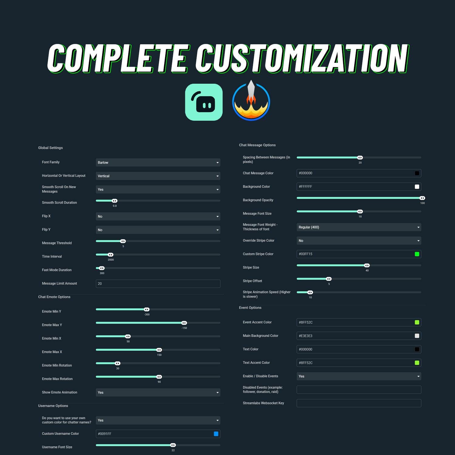 Customizable React Theme Twitch Chat Widget - Vertical and Horizontal ...