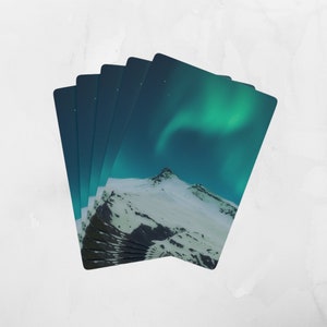 Northern Lights Custom Playing Cards, Cartas inspiradas en la naturaleza, Baraja de cartas, Cartas de póker, Noche de juego familiar, Montañas nevadas