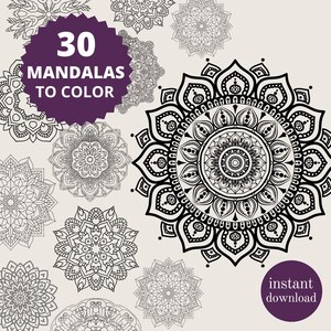 Printable Mandala Adult Coloring Pages| Floral Mandala Coloring Book | Stress Relief Mandala Coloring | Mandala Design Coloring Book