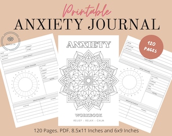 Diario de ansiedad, libro de trabajo de ansiedad imprimible, notas de ansiedad, alivio de la ansiedad, diario de alivio del estrés, diario de salud mental Mood Tracker