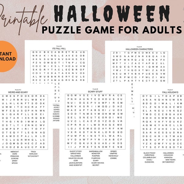 Halloween Word Search Games, Halloween Puzzle Game, Printable Halloween Game For Adults, Halloween 2023, Instant Download, Puzzle