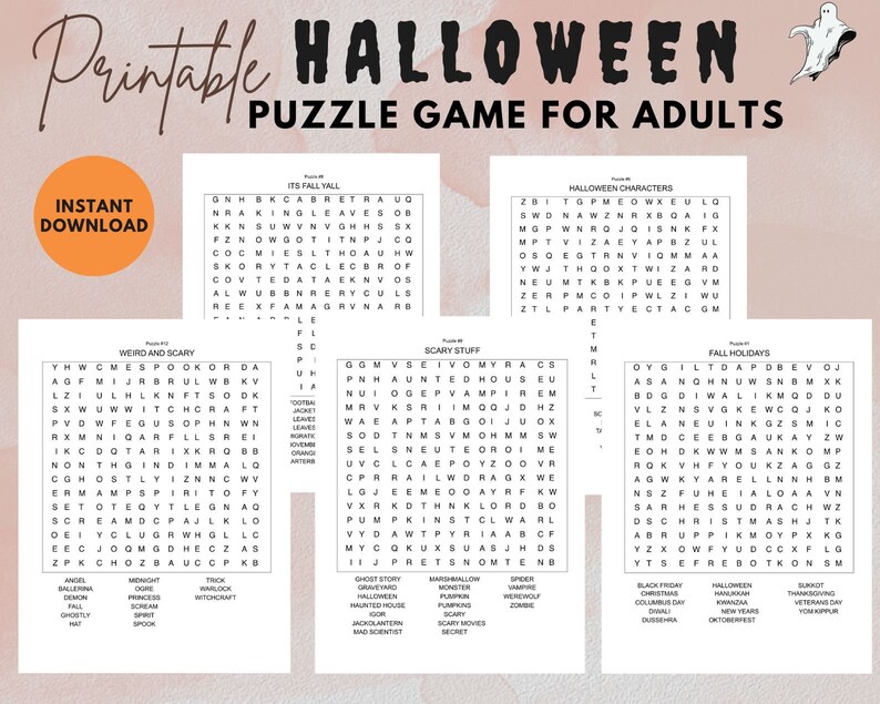 Halloween Word Search Games, Halloween Puzzle Game, Printable Halloween
