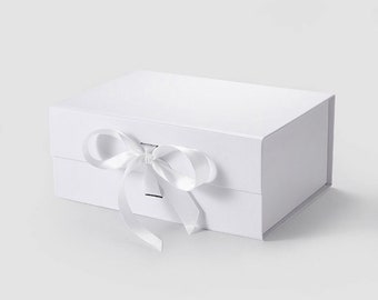 Blank Large White Magnetic Gift box with ribbon, Mother’s Day box, bridesmaid proposal box