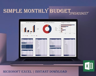 Simple Monthly Budget Spreadsheet Template for Excel, Budget Sheet, Budget Tracker Savings Tracker, Budget Planner Expense Tracker Dashboard