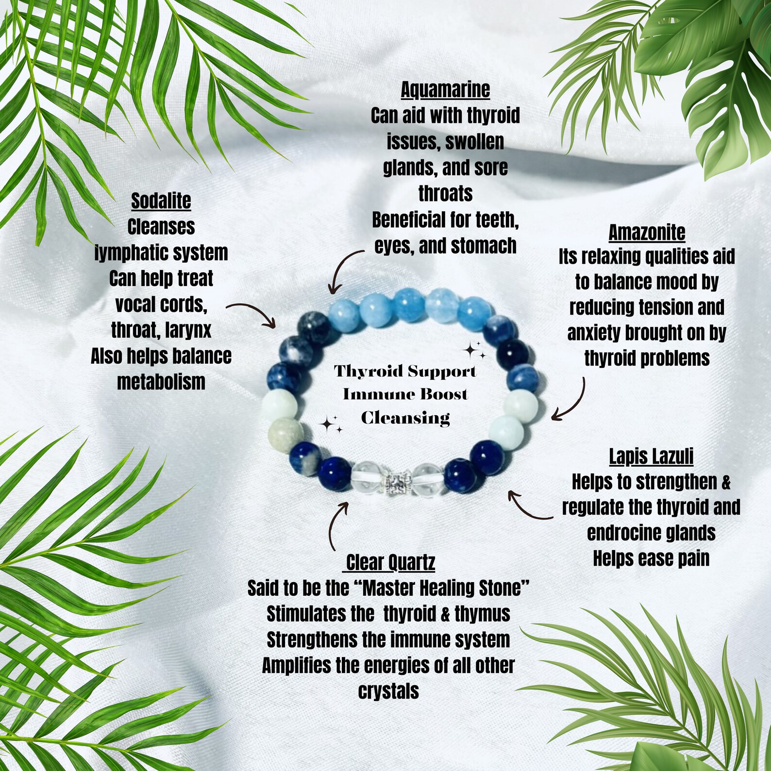 Thyroid Crystal, Thyroid Healing Bracelet, Thyroid Support, Thyroid