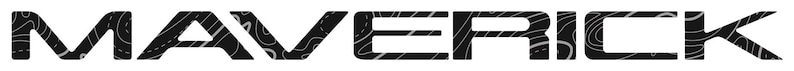 May include: The word "MAVERICK" in a bold, sans-serif font. The letters are black with a topographic map-like pattern inside. The overall design is modern and striking, suitable for branding or logos.