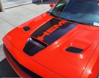 Calcomanía de vinilo con rayas para capó de Dodge Challenger 2019-2024, gráficos centrales Hemi