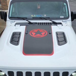 FITS 2018-2025 Jeep Wrangler Rubicon Hood Stripe Vinyl Decal military star