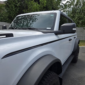 Puede incluir: Un SUV blanco con un diseño de carrocería elegante que presenta detalles en negro a lo largo de los paneles laterales, guardabarros negros y espejos laterales negros. El vehículo tiene un parabrisas con limpiaparabrisas y un capó.