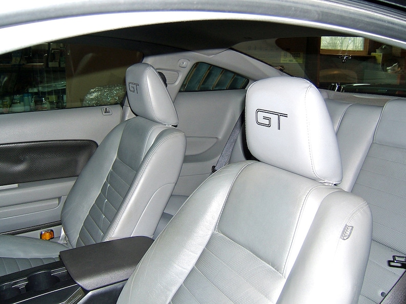 GT Solid Style Headrest Decals For 1999-2004 Ford Mustang – Leather Seats Only, Vinyl Graphics