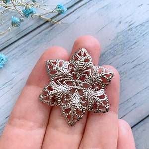 4pcs Filigree Metal Flower Embellishments for DIY Jewelry Making Small Stamping Links Vintage Connectors Silver Scrapbooking Finding 30x35mm