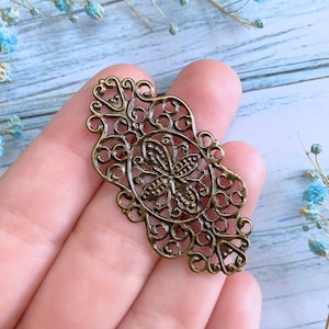 4pcs Bronze Filigree Findings Scrapbooking Embellishments Stamping Metal Flower Wraps Connectors Craft Supplies for DIY Card Making 23x45mm