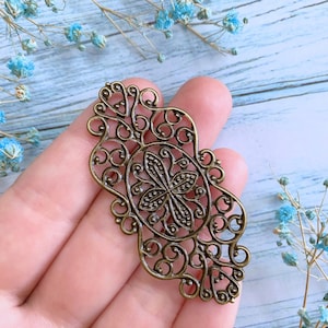 3pcs Vintage Bronze Filigree Findings for Jewelry Making Scrapbooking Metal Embellishments Flower Stamping Connectors for Journaling 28x57mm