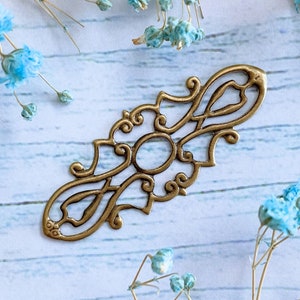 10pcs Vintage Filigree Bronze Miniature Wraps Connectors for Card Making Metal Embellishments for Crafting Small Stamping Supplies 15x38mm