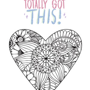 Printable Coloring Pages For Kids Instant Download PDF |Positive Quote Heart Mandala Worksheet | Digital Download Kids Coloring Worksheet|