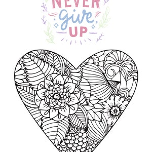 Positive Inspirational Quote Heart Mandala Work Sheet For Kids| Printable Digital Coloring Pages For Kids PDF| School Age Instant Downloads|