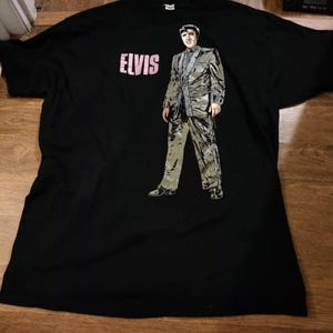 Vintage 80s Elvis Presley Gold Suit Black T-shirt Single Stitch Mens 3XL Glitter