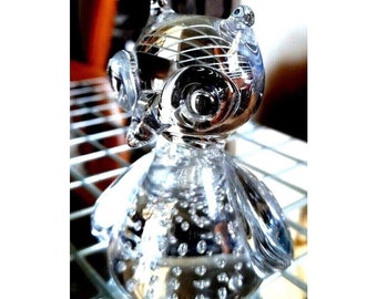 Pisapapeles de búho de cristal VTG, vidrio artístico, cristal de plomo