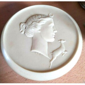 Vintage smyckeskrin i bakelit: Art Deco grekisk stil, 10 cm