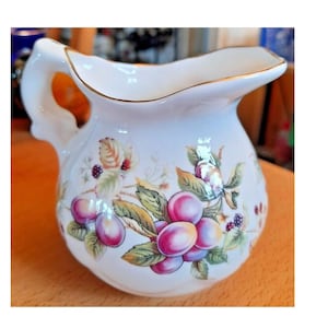Vintage Small Bone China Milk Jug / Creamer Fruit-Themed Gilded VGC