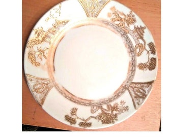 Pair of Antique NORITAKE Side Plates White Golden Willow pattern Porcelain  16.5cmVGC