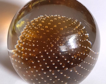 French made paperweight semi-ovoid amber controlled bubbles no 13718 signed. Excellent condition