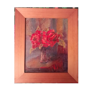 Rosas rojas Óleo sobre tabla enmarcado y firmado por Marjorie McEwan Reid 33 X 28 cm VGC