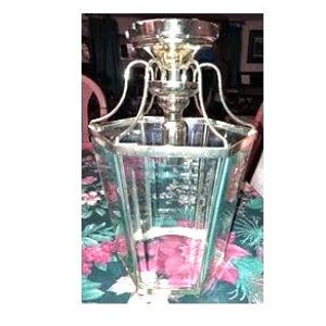 Schwere sechseckige Messing Deckenlampe mit facettierten Glasscheiben Neu!