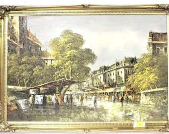 Very Large Signed oil-on-board Italian Scene by Joseph Oliveri Gilt-framed c1960 90X60 cm