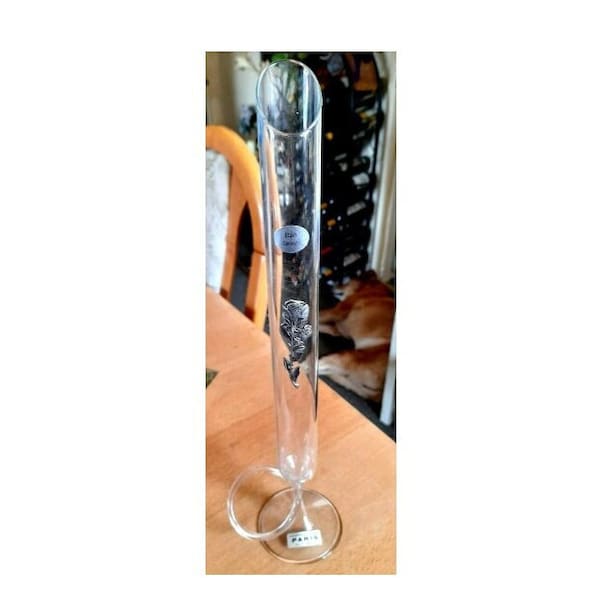 Vintage Tall Bud Vase Handmade "Fait Main" Clear Glass Creation Artisanale Spiral Base VGC