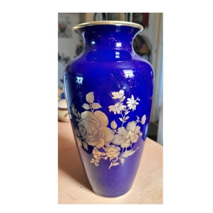 German 9&quot; VASE Cobalt & Gold Porcelain Royal Porzellan Bavaria KMP VGC