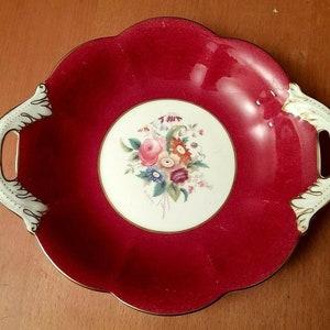 Twin Handled Serving Plate Coalport &quot;Junetime&quot; Red Porcelain VGC