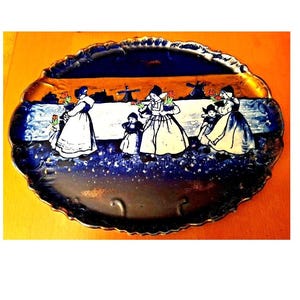 Mid Century Gilded Oval Serving Platter Royal Tunstall 6252 Dutch Scene 31x25cms VGC