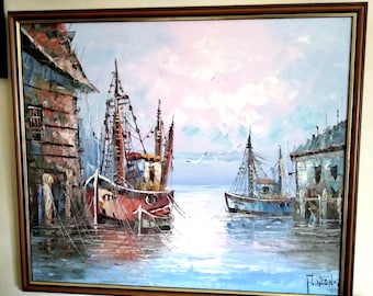 Pair Signed nautical oil-paintings on canvas by Listed Artist Florence Wilkins Furst